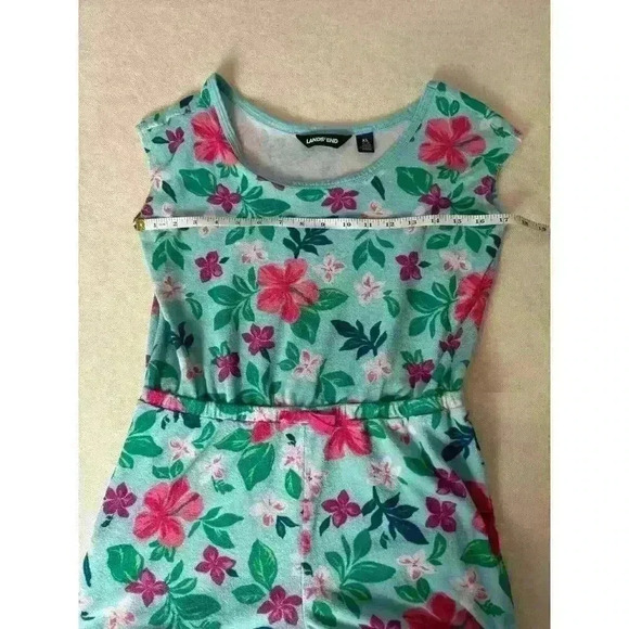 Lands' End Romper Youth X-Large Green Floral All Over Print Shorts Terry Kids - Picture 4 of 6